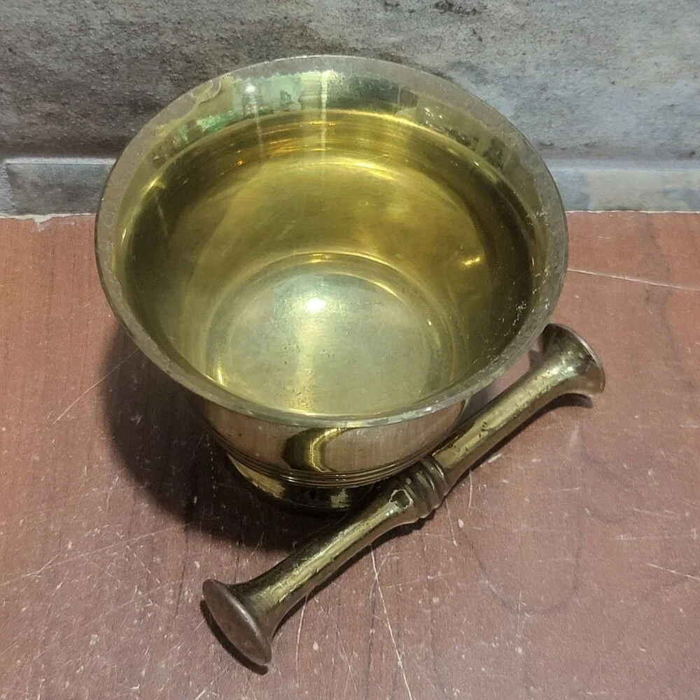 Antique Brass Mortar and Pestle Set